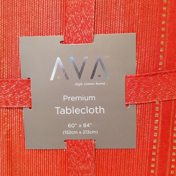 AVA Premium 60"x 84" Oblong Tablecloth Red with Gold Threads - Picture 2 of 5